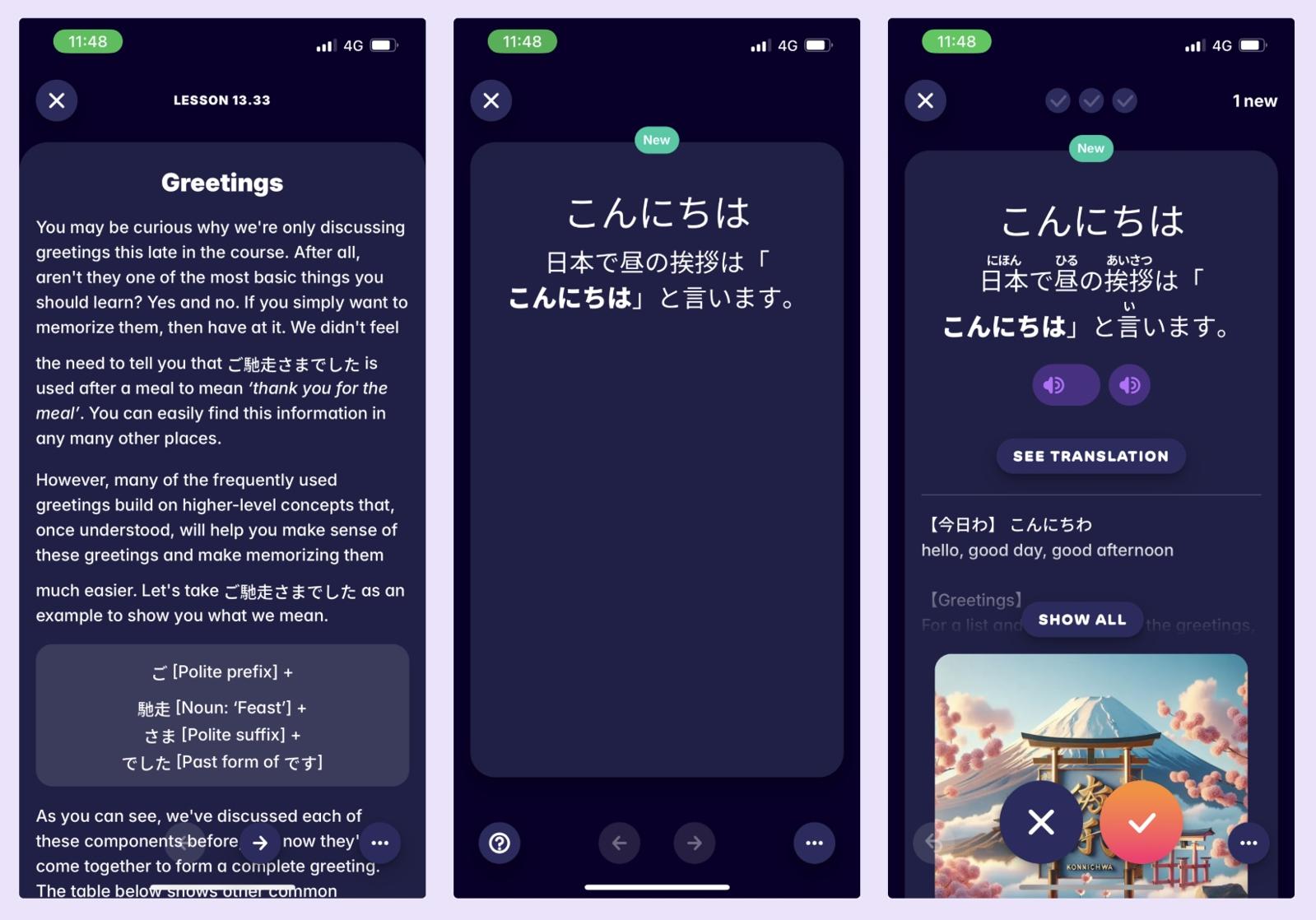 A screenshot of the Migaku Japanese Academy, showing how we help users learn Japanese words and grammar points
