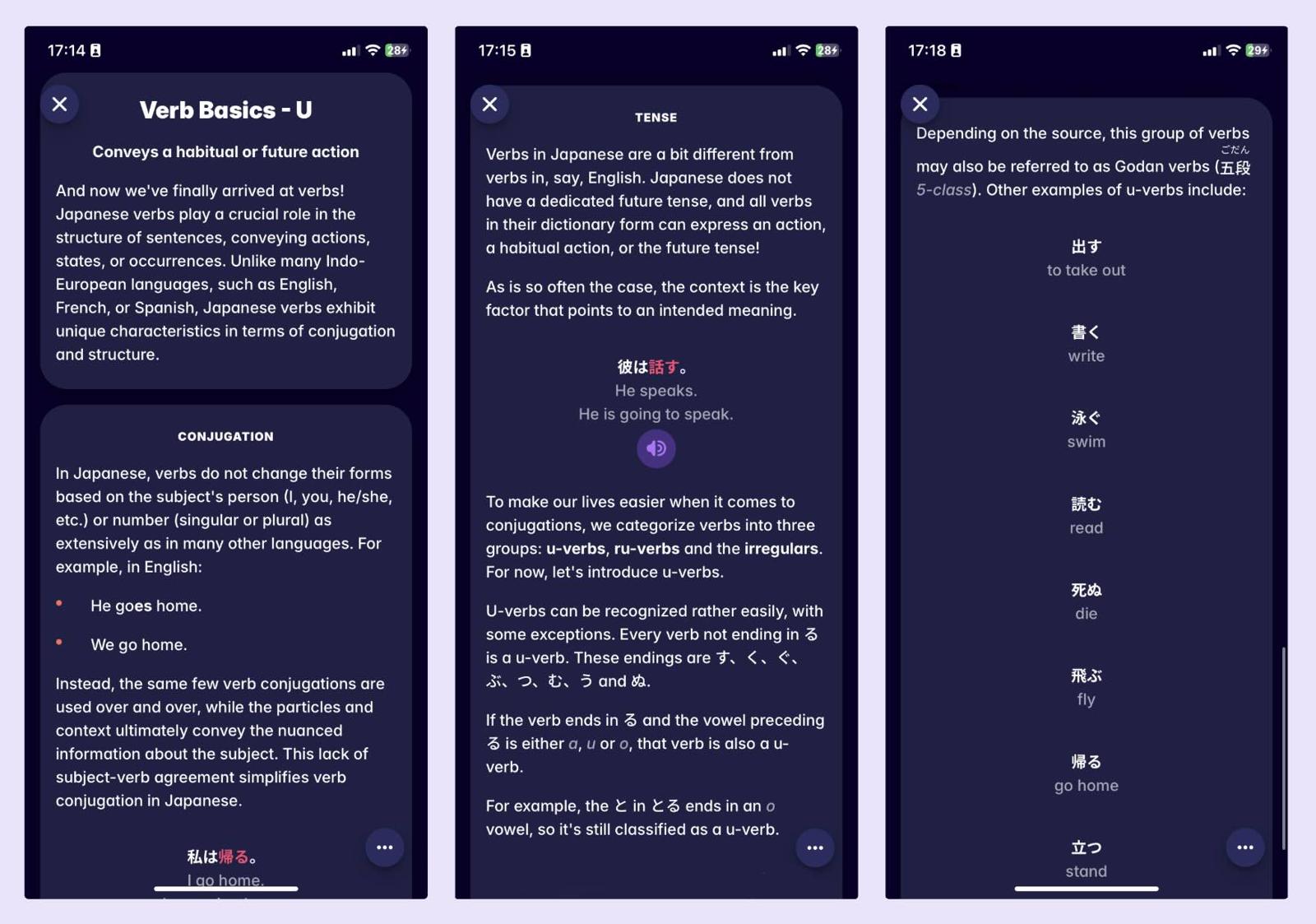 An excerpt from the Migaku Korean Academy, showing how we teach verb conjugation.